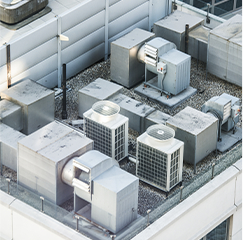 Commercial A/C units on roof of building